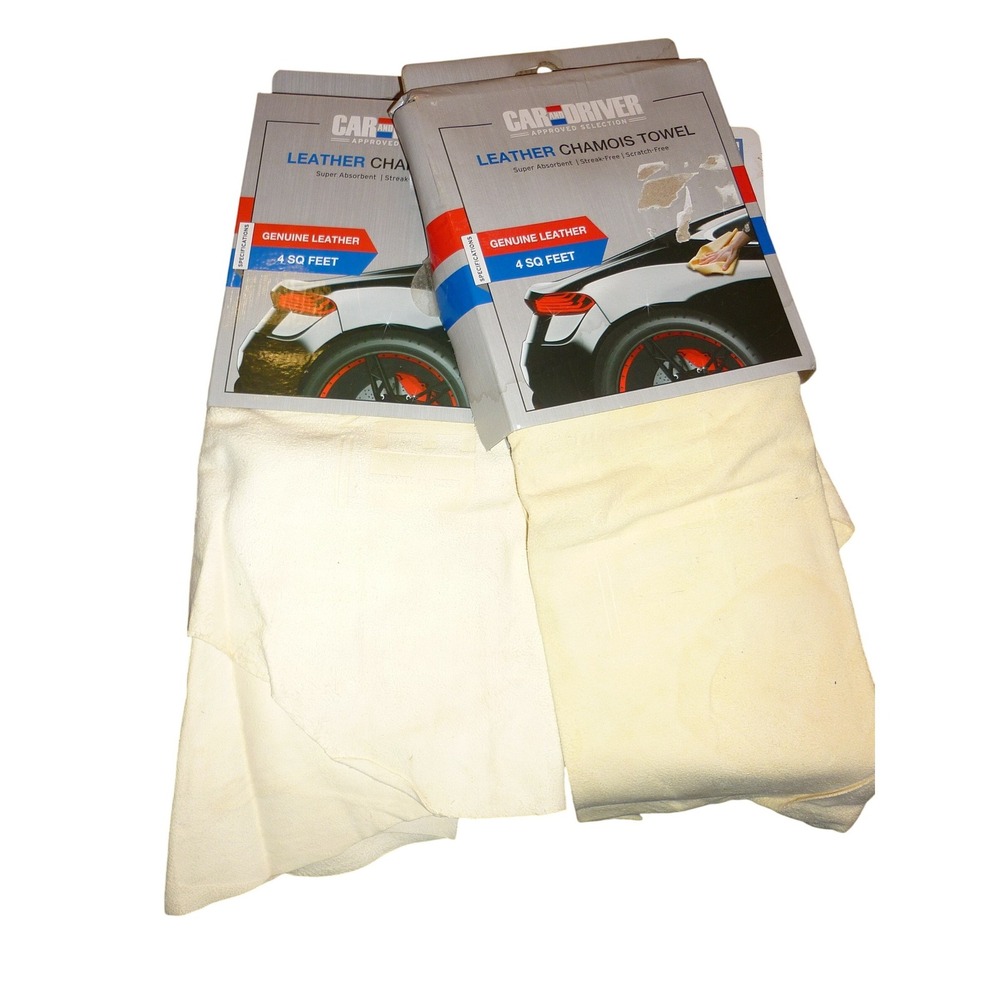 2pk Car and Driver Genuine Leather Chamois Towel 4 Sq Ft Each Car Drying Cloth